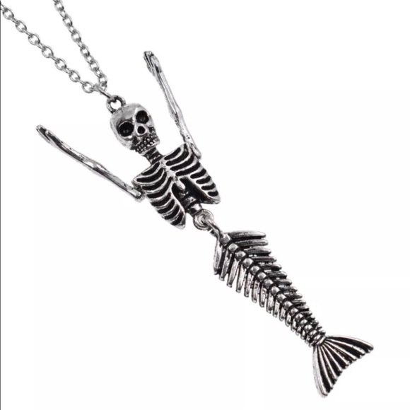 Skeleton Mermaid Pendant Necklace - Picture 3 of 4